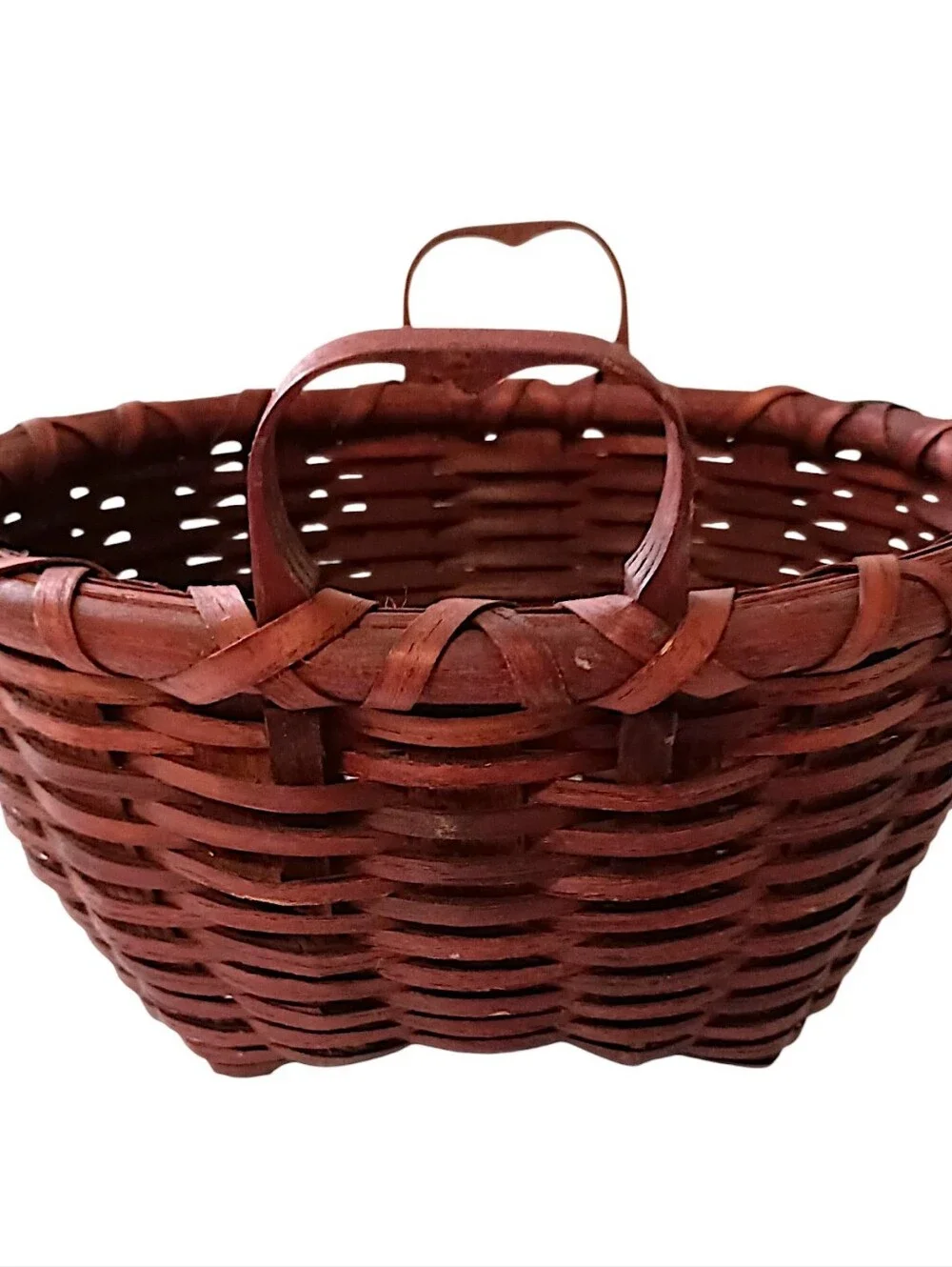 Basketville Handmade Basket Handles Rustic Primitive‎ Woven Reed Slats Vintage